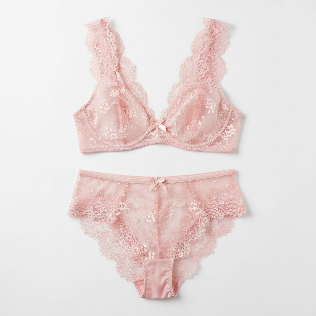 Ensemble lingerie dentelle femme rose