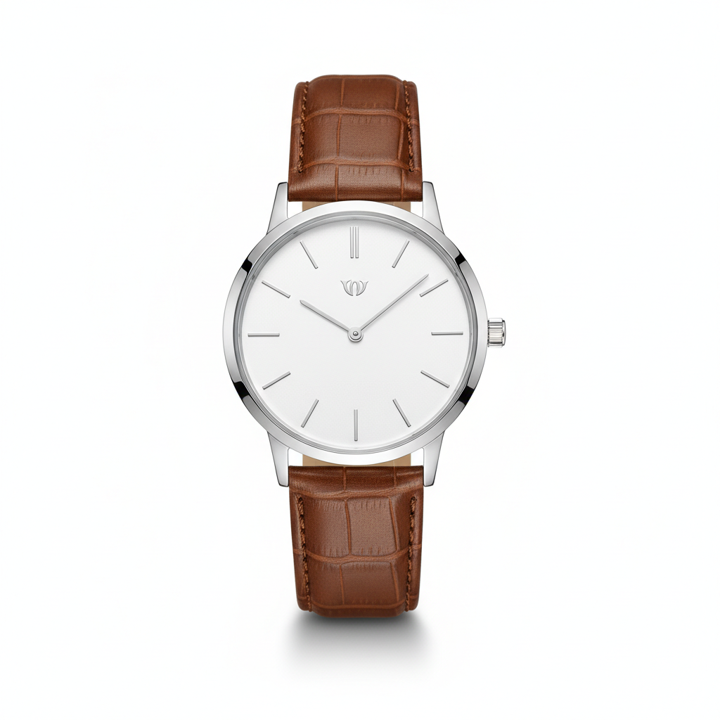 Montre Homme Élégante Acier avec bracelet cuir marron
